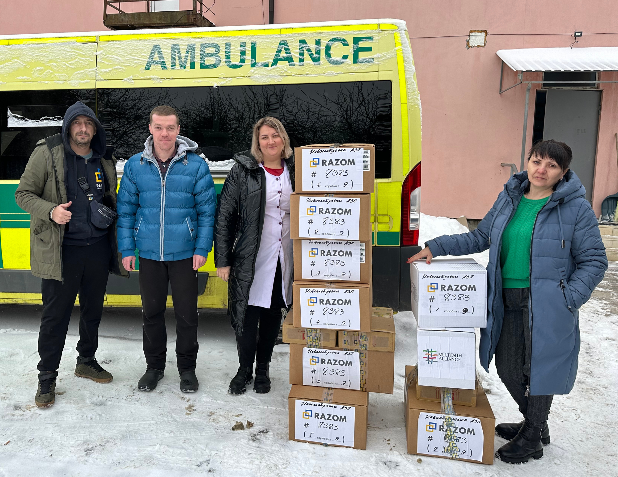 Healthcare workers receiving supplies